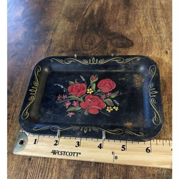 Vintage Pepsi Cola Metal Tray Black Painted Floral Flower Retro 6”x4” Decor - Picture 6 of 7
